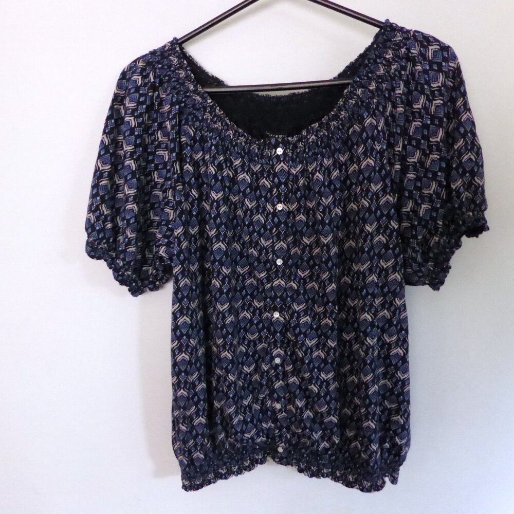 LUCKY BRAND WOMENS BLUE GRAY PATTERN SHIRT (PRE-OWNED) SIZE LARGE
